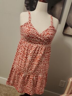 Ann Taylor LOFT Coral and White Floral Sun Dress Size L